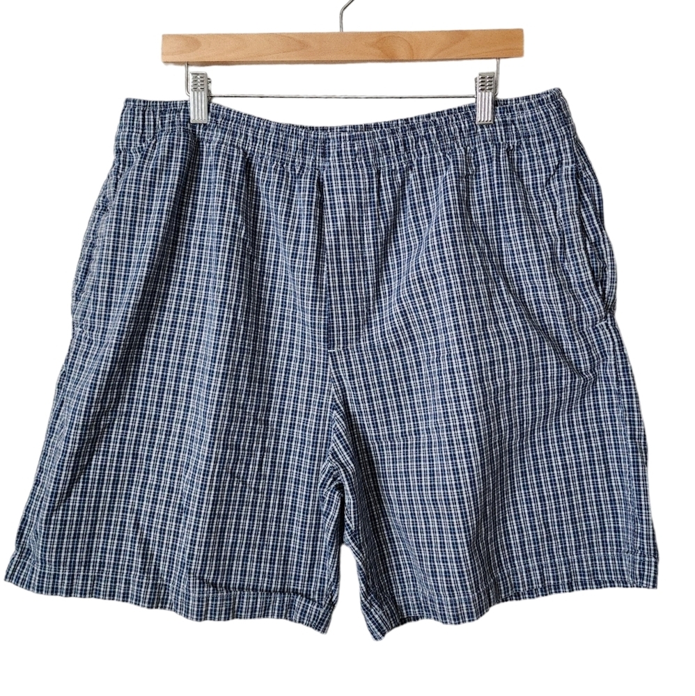 CHEROKEE x VINTAGE pull on boxer style shorts with pockets in‎ blue plaid size L